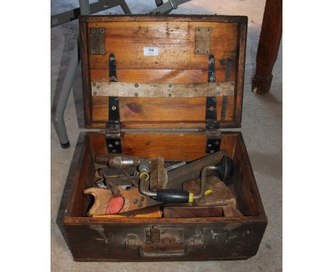 A carpenter's tool box and contents of tools 