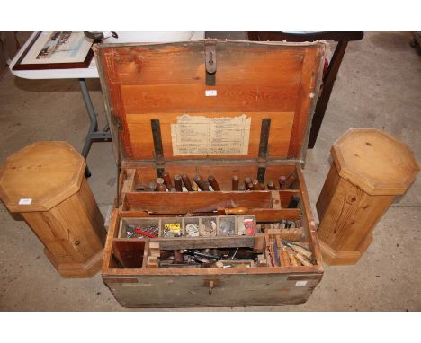 A large carpenters tool chest and contents of tools 