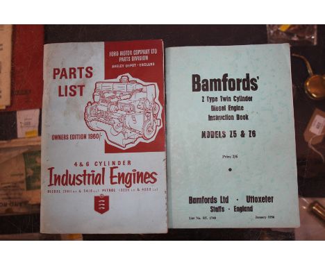 A Bamford twin cylinder diesel engine instruction book, Model 25-26; and a parts list for a 4 & 6 cylinder industrial engines