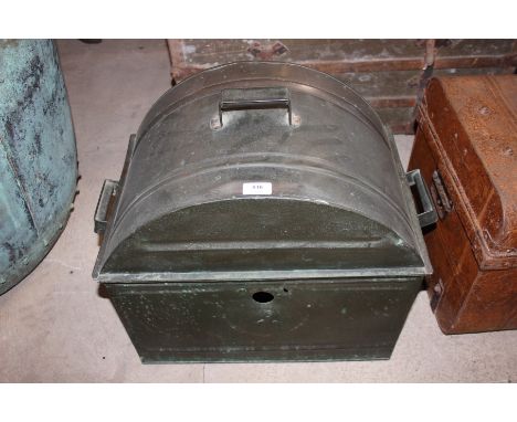 A dome topped metal trunk - (vendor reports was casing for old washing machine)
