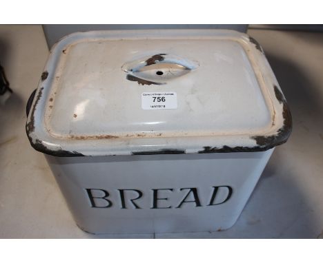 An enamel bread bin