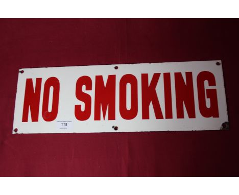 An enamel No Smoking sign, (15.5cm x 36cm approx.)