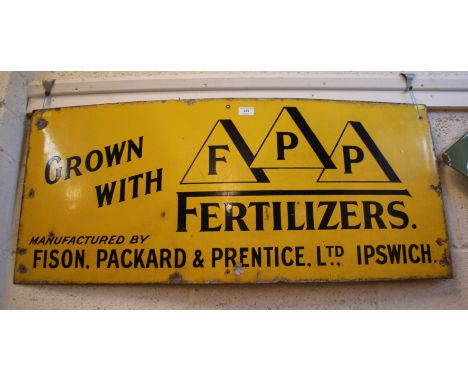 An enamel advertising sign for Fisons Fertiliser, (36cm x 107cm approx.)