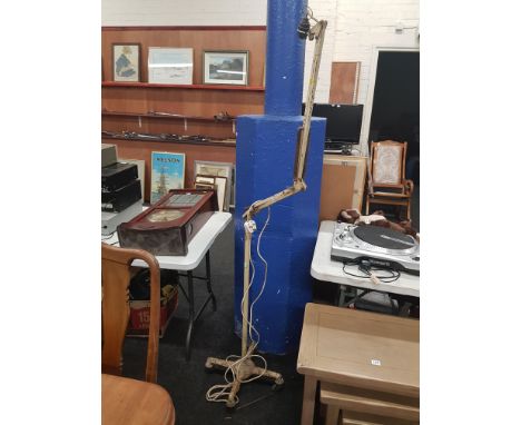 ANTIQUE ANGLE POISE LAMP ON WHEEL BASE