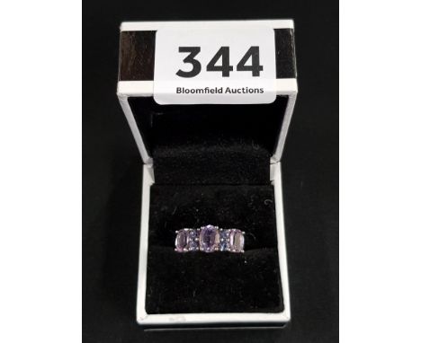 SILVER AMETHYST 3 STONE RING 