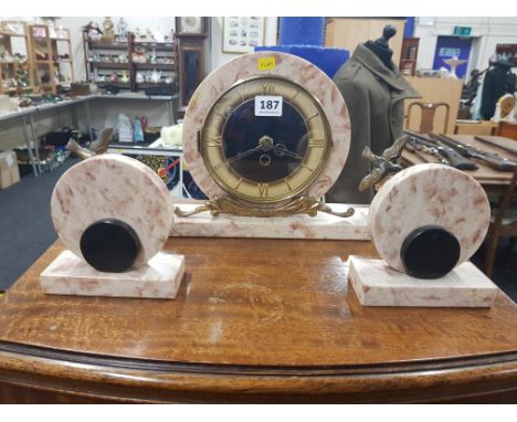 ART DECO MANTLE CLOCK WITH GARNITURES