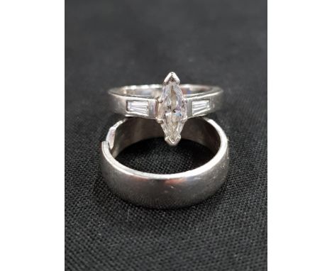 PLATINUM WEDDING BAND CIRCA 6.4G WITH 18 CARAT WHITE GOLD AND DIAMOND ENGAGEMENT RING WITH 0.75 CARAT OF DIAMONDS CIRCA 5.8G