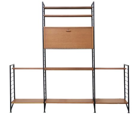 A MID 20TH CENTURY STAPLES "LADDERAX" SHELVING SYSTEM&nbsp; comprising pair laddered uprights, 201cm high x 36cm deep, pair o