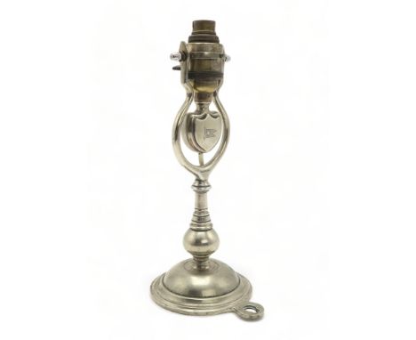 A WHITE STAR LINE BULKHEAD GIMBAL LAMP Of nickel-plated brass, measuring approx. 30.5cm in height when placed on a flat surfa