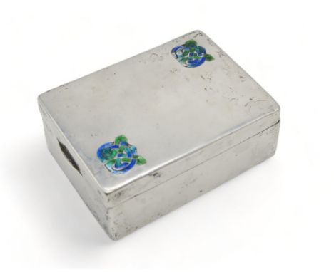 LIBERTY & CO; A silver and enamel cigarette box, in the style of Archibald Knox, Birmingham 1910, of rectangular form, decora
