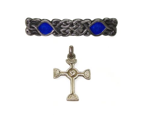 TWO ALEXANDER RITCHIE JEWELS an early brooch, with blue enamel among the knotwork and four zoomorphic birds heads. simply sig