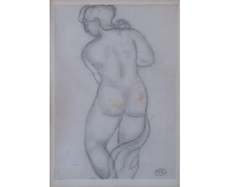 ARISTIDE MAILLOL (FRENCH 1861-1944) STANDING NUDE&nbsp; Pencil on paper, bears monogram lower right, laid down, 22.5 x 15.5cm