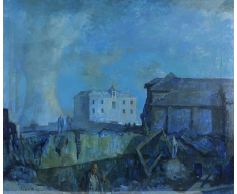ERNEST HOOD (SCOTTISH 1932-1988) DEMOLITION AT PORT DUNDAS (GLASGOW) Oil on canvas, signed lower left, 99 x 118cm (39 x 46.5"