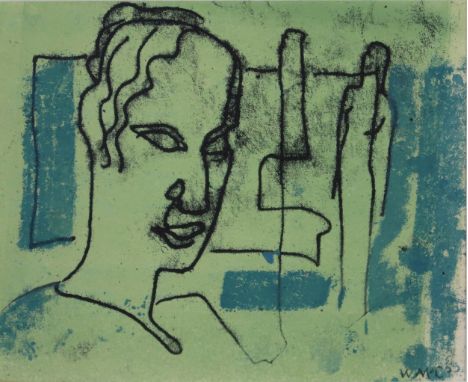 WILLIAM MCCANCE (SCOTTISH 1894-1970) ARABESQUE HEAD Monotype, signed with initials lower right, dated (19)55, 12 x 15cm (4.75