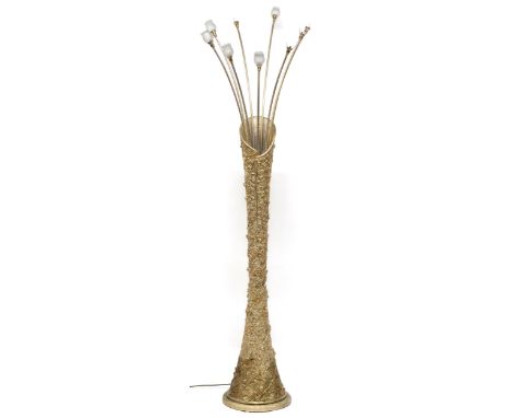 A LATE 20TH CENTURY ITALIAN VIDAL GRAU "HOLYWOOD REGENCY" BRASS/RESIN STANDARD LAMP&nbsp; with nine branches terminating in o
