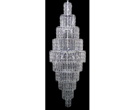 A CONTEMPORARY IMPEX LIGHTING "NEW YORK CHROME CASCADE" CHANDELIER&nbsp; with ten tiers of cut glass droplets, 175cm high x 6