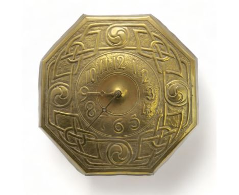 A GLASGOW SCHOOL CELTIC REVIVAL WALL CLOCK of octagonal form with repousse knotwork decoration and Arabic numerals, 36.5cm hi