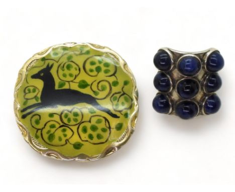 TWO RETRO NORWEGIAN JEWELS a silver ring by Uni David Andersen, set with nine lapis lazuli cabochons, the ring is free size. 
