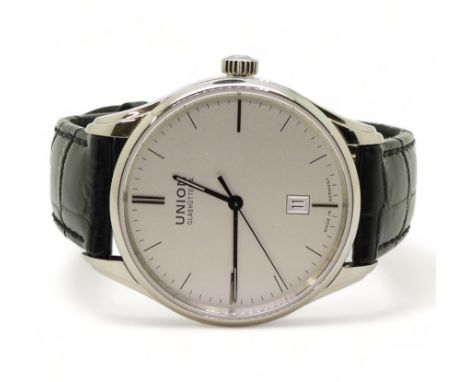 A UNION GLASHUTTE GENTS WATCH Viro Date U289X, stainless steel case, silvered dial, black and silver coloured numerals and ha