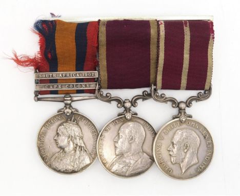 A BOER WAR MERITORIOUS SERVICE MEDAL GROUP OF THREE Awarded to Quartermaster Sergeant J. McDonald, Highland Light Infantry, c