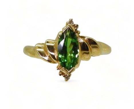 A TSAVORITE &amp; DIAMOND RING mounted in 18ct gold, made by GemsTV, set with a marquis cut tsavorite of approx 10mm x 4.5mm,