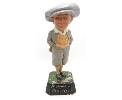 A PENFOLD MAN PAPIER MACHE GOLFING ADVERTISING FIGURE 'He played a Penfold', modelled as a man in golfing attire (missing pip