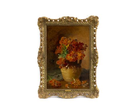 ELOISE HARRIET STANNARD (BRITISH 1829 - 1916), STILL LIFE WITH WALLFLOWERS IN A STONEWARE JUG oil on canvas, signed and indis