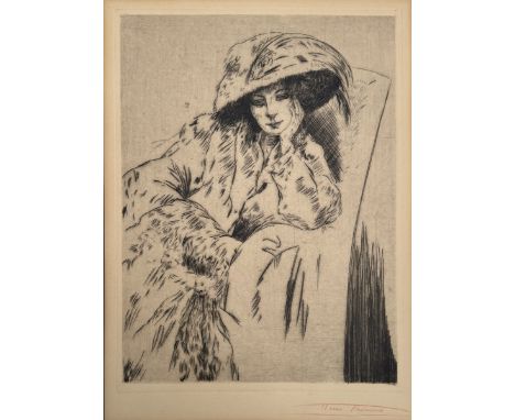 Henri Joseph THOMAS (1878-1972)EléganteEau-forte sur papier bistre, signé au crayon en bas à droite.55,3 x 42 cm