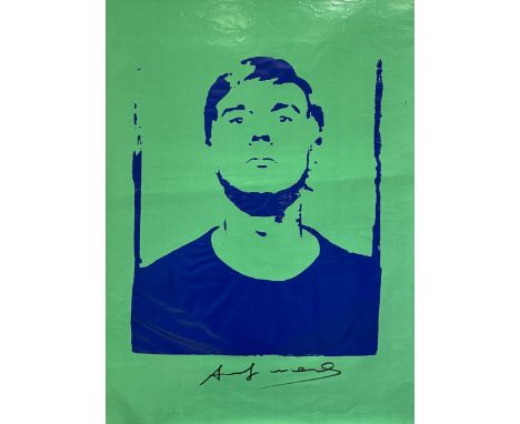 Andy WARHOL (1928-1987), D’Après.Autoportrait.Monotype sur papier vert glacé, signé au marqueur en bas au milieu. Cachet de l