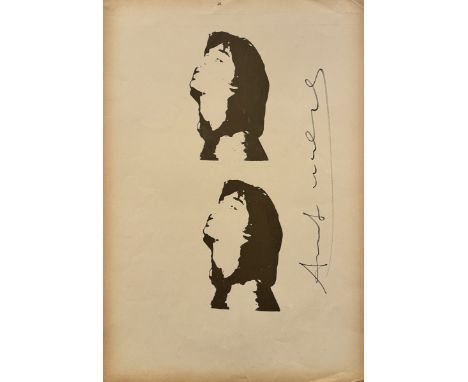 Andy WARHOL (1928-1987), D’Après.Mike Jagger.Monotype sur papier, signé au marqueur vers la droite. Cachet de la signature au
