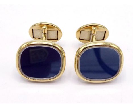 PATEK PHILIPPE, 'Ellisse Ellipse', a pair of 18 carat gold cufflinks, the rectangular cushion links of blued steel, 16mm wide