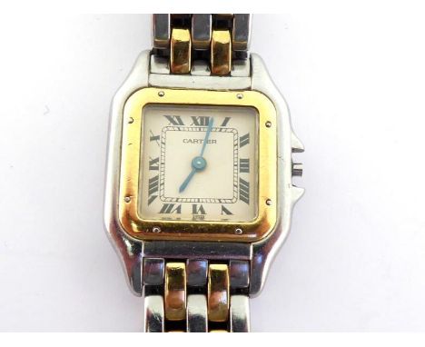 Cartier, Panthere, a lady's two colour quartz wristwatch, the cream dial with black Roman numerals, Secret Signature at 7 o'c