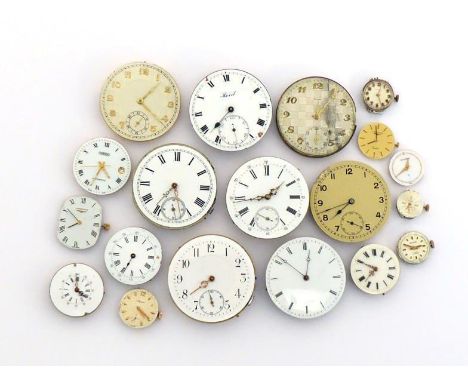 A quantity of watch movements, including manual wind lever, bar cylinder, automatic, and quartz 