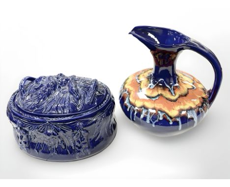 A Portmeirion oven to table game dish and cover, together with a contemporary lava-glaze ewer, height 27 cm.