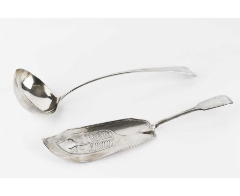 A George III silver Old English pattern soup ladle, by Thomas Streetin, London 1807, 32cm long, and a George III silver fiddl