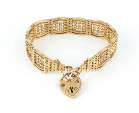 A 9ct gold fancy gate-link bracelet, with padlock clasp, length approximately 17.5cmCondition report: Gross weight only appro