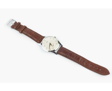 A stainless steel 'Grand Prix' wristwatch by Vulcain, the circular silvered dial with Arabic numerals and subsidiary seconds 