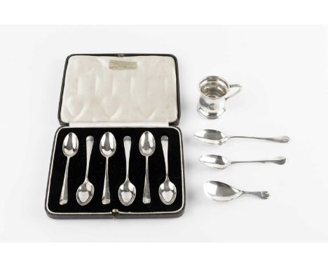 A set of six silver Hanoverian pattern tea spoons, by Josiah Williams &amp; Co., London 1937, cased, another silver tea spoon