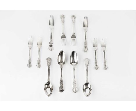 A 19th century French silver King's pattern service of flatware, comprising forty-eight table forks, fourteen table spoons, n