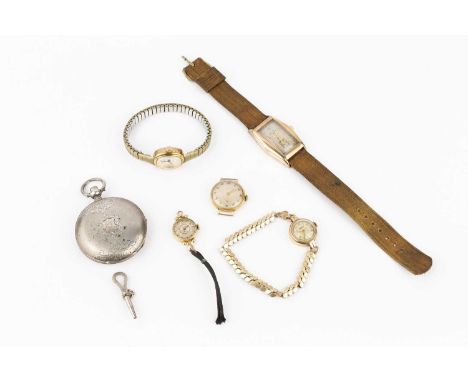 A collection of watches, comprising a lady's watch head, the circular dial with Arabic numerals and subsidiary seconds dial, 