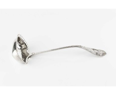 An American silver 'Japanese' pattern oyster ladle, by Tiffany &amp; Co., the rounded rectangular bowl with crimped edge, the