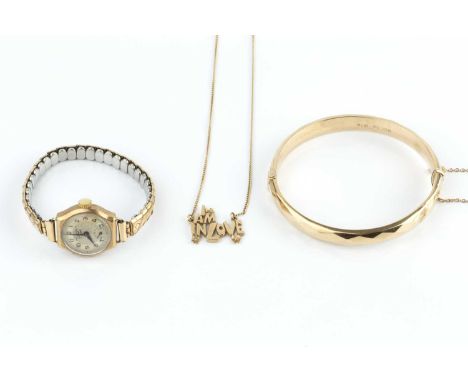 A 9ct gold bangle by Smith &amp; Pepper, of hinged oval faceted form, hallmarked for Birmingham 1965, together with a 9ct gol