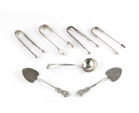 A pair of Victorian silver pastry servers, the shaped handles with foliate decoration, by Chawner &amp; Co., London 1882, a p