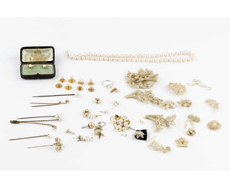 A collection of pearl and cultured pearl jewellery and loose pearls, to include a collection of 19th century seed pearl set p