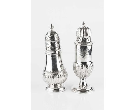 A late Victorian silver sugar castor, having part lobed cylindrical body and pierced domed cover, by Henry Wilkinson &amp; Co