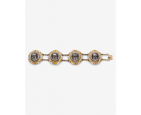 FREDERIC-JULES RUDOLPHI ANNÉES 1840 RARE BRACELET "AMOURS", Il est composé de quatre maillons ronds ornés au centre d'un chér