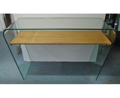 CONSOLE TABLE, in glass with wooden shelf contemporary style, 120cm x 40cm x 75cm H.