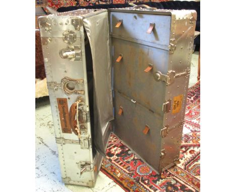 CABIN TRUNK, mid 20th century aluminium, with fitted interior, 91cm x 53cm x 35cm. (with faults)