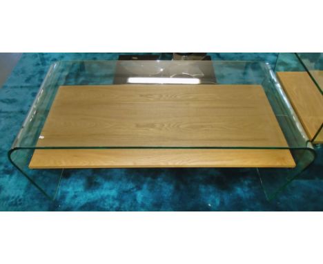 GLASS LOW TABLE, with wooden shelf, contemporary style, 120cm x 60cm x 39cm H.