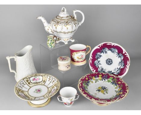 A Collection of Various 19th Century Ceramics to Comprise Porcelain Teapot with Gilt Detail Decoration, Transfer Printed Pede